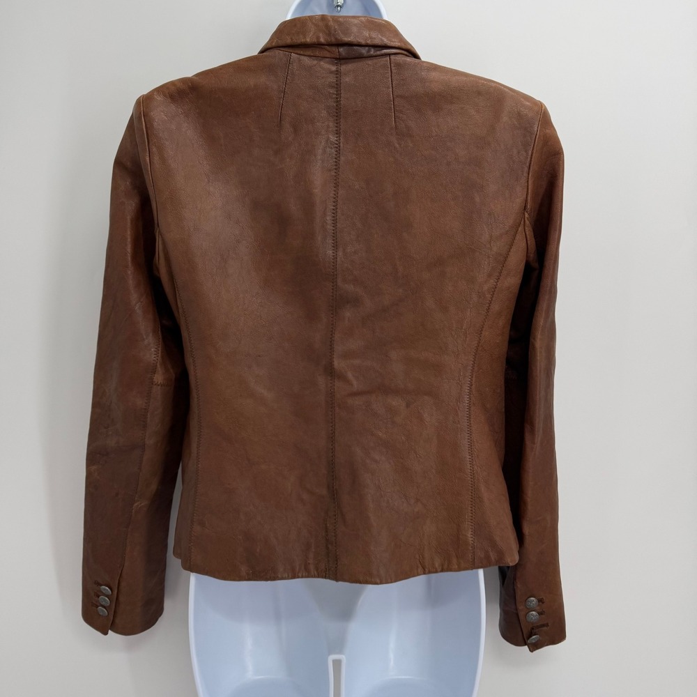 VTG Y2K Moda International Leather Blazer Jacket Size M Western Brown Cognac - Picture 4 of 11
